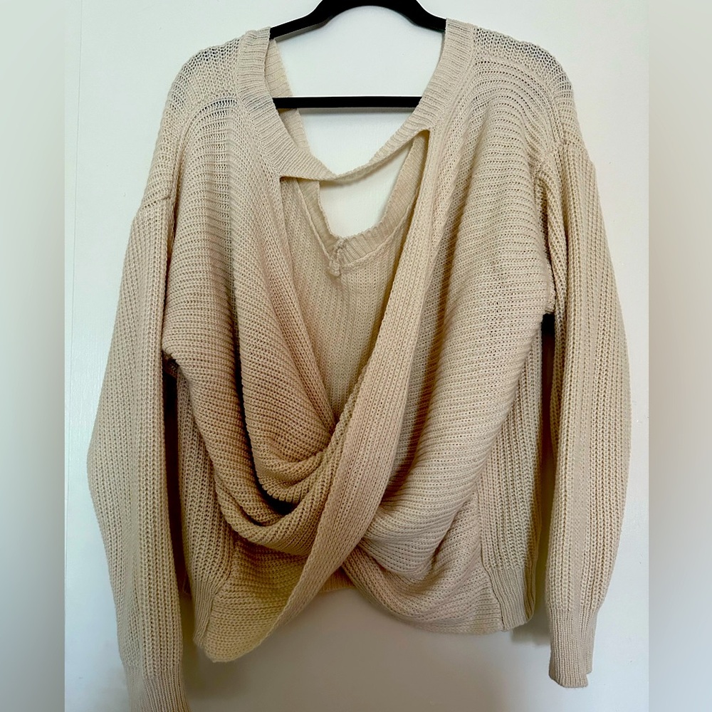 SHEIN Essnce Plus Cut Out Wrap Cross Back Drop Shoulder Sweater
